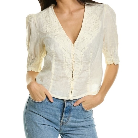 Free People Laurie Embroidered Blouse In Bones NWT - Picture 1 of 7